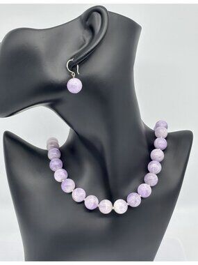 Artisan-Made 12mm Amethyst Beaded Necklace and Earrings Set With 999 Fine Silver